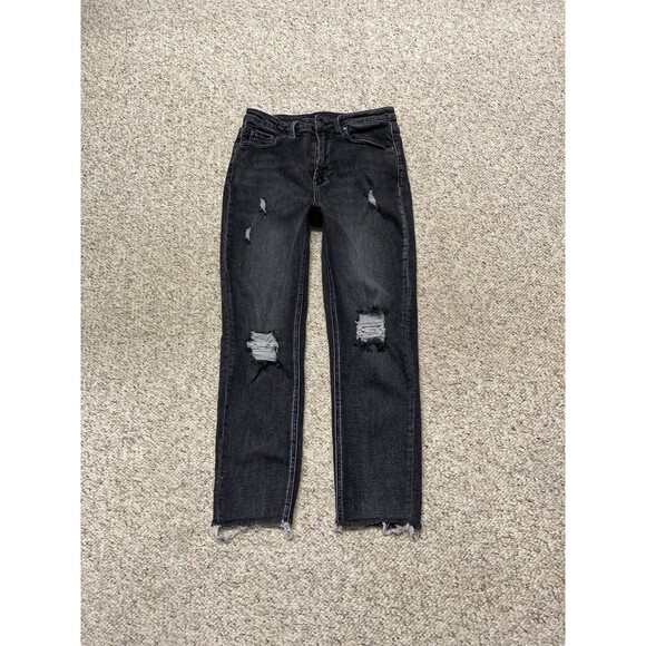 28/7 Buckle Risen High-Rise Distressed Straight Raw Hem Black - Picture 1 of 8